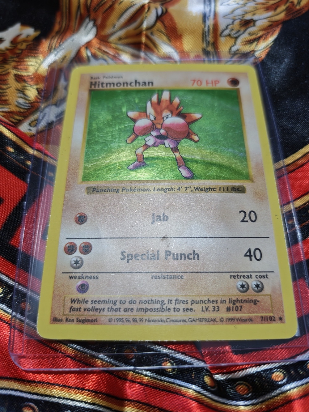 Pokemon Hitmonchan Card - Yellow Border with Green Artwork